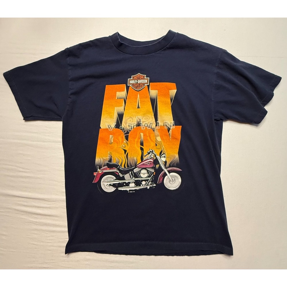Harley Davidson TShirt Mens Large Black Fat Boy V Twin 90s Ft Lauderdale VTG